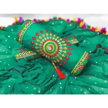 Beautiful Embroidered Cotton Dress Material - Green