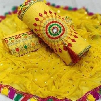 Beautiful Embroidered Cotton Dress Material - Yellow