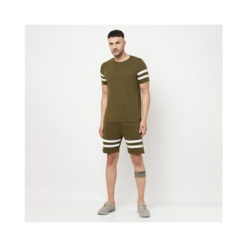 Cotton Blend Men T-Shirt With Shorts Half Sleeves - Green