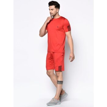 Cotton Blend Men T-Shirt With Shorts Half Sleeves - Red