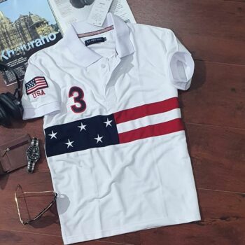 Cotton Matty Printed Half Sleeves Polo T-Shirt for Men - White