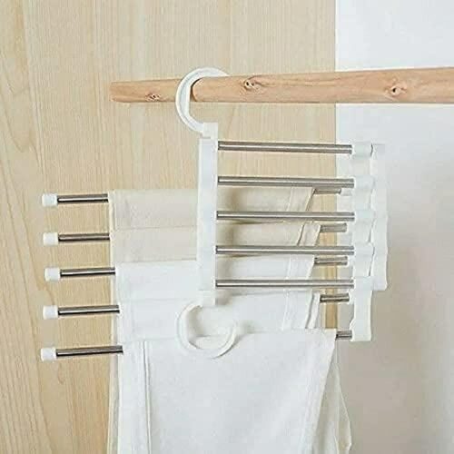 DADLM ENTERPRISE 5 in 1 ABS Foldable Hangers for Clothes Hanging Multi-Layer Multi Purpose Pant Hangers for Wardrobe Magic Foldable Hanger Clothes Hanger Multipurpose Hanger (Pack of 2)