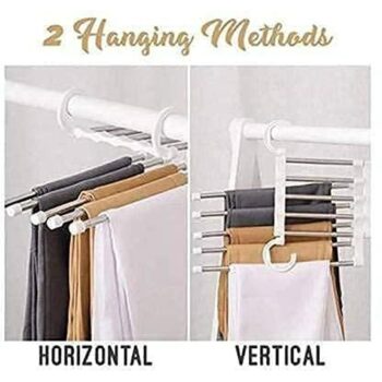 DADLM ENTERPRISE 5 in 1 ABS Foldable Hangers for Clothes Hanging Multi-Layer Multi Purpose Pant Hangers for Wardrobe Magic Foldable Hanger Clothes Hanger Multipurpose Hanger (Pack of 2)