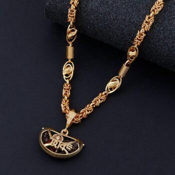 Elegant Men Gold Plated Shiv Pendant With Chain