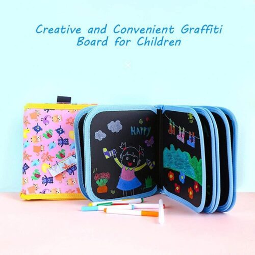 Erasable Doodle Slate Painting Kit for Kids Drawing Book with Wet Wipes & Colors for Kids 6