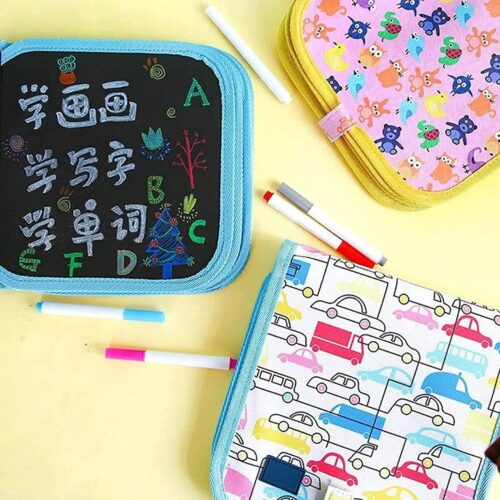 Erasable Doodle Slate Painting Kit for Kids Drawing Book with Wet Wipes Colors for Kids 7