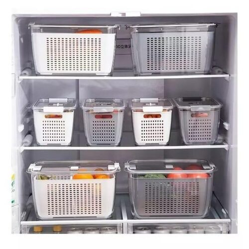Fresh Produce Saver Veggie Fruit Storage Containers for Refrigerator Fridge Food Storage Containers Organizer Bins Draining Crisper with Strainers