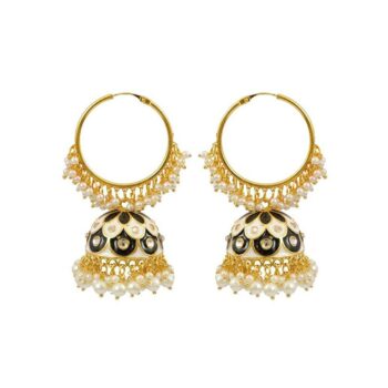 Inaraa Gold-plated White & Black Hoop Jhumka Earrings
