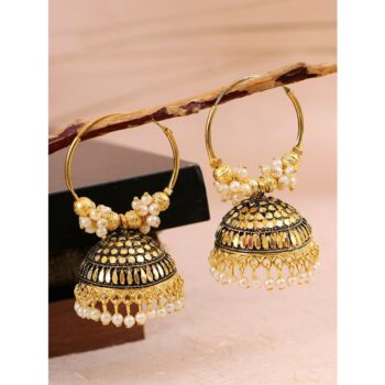 Inaraa Traditional Oxidized Jhumka Earrings Gold Black Hoop