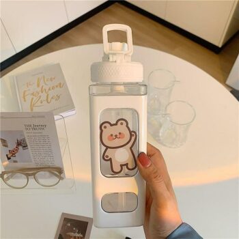 Kawaii Water Bottle with Straw and Sticker