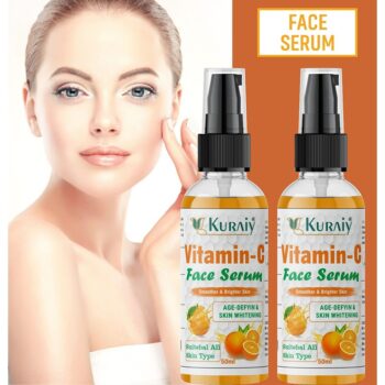 Kuraiy Organic C-Glow Face Serum, Brightens & Even Skin Tone, Vitamin C ,E & B3 - Pack of 2