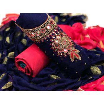 Latest Cotton Navratri Dress Material With Embroidered Work - Navy, Red