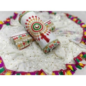 Latest Cotton Navratri Dress Material With Embroidered Work - White