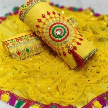Latest Cotton Navratri Dress Material With Embroidered Work - Yellow
