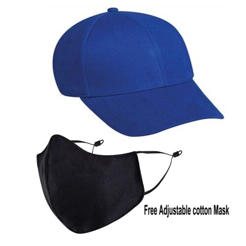 Latest Solid Cotton Cap With Mask - Blue