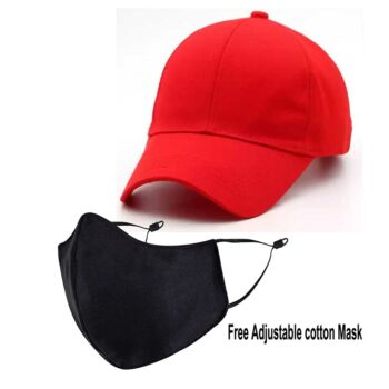 Latest Solid Cotton Cap With Mask - Red