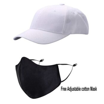 Latest Solid Cotton Cap With Mask - White