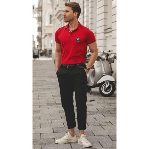 Lazychunks Polycotton Polo T-Shirt for Men - Red