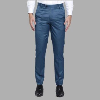Lycra Blend Regular Fit Men Formal Trouser - Blue