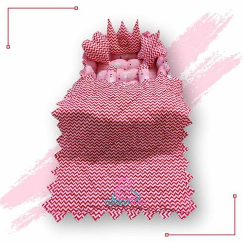 Rectangle Baby Tub Bed With Blanket And Set Of 5 Pillows As Neck Support Side Support And Toy Pink And Red 2