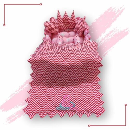 Round Baby Tub Bed With Blanket And Set Of 5 Pillows As Neck Support, Side Support And Toy (Pink And Red)