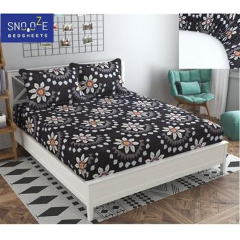 Snooze Elastic Fitted Queen Size Bedsheet - Black