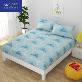 Snooze Elastic Fitted Queen Size Bedsheet - Sky Blue