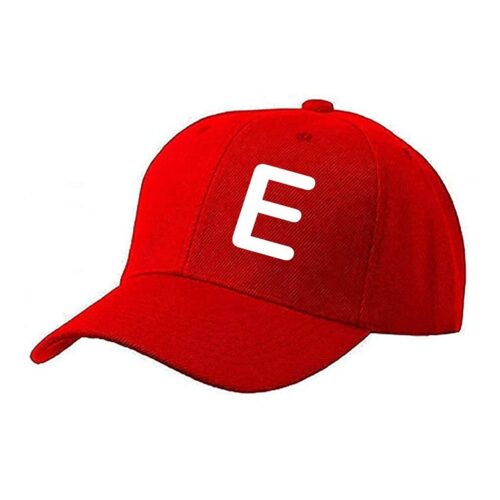 Unisex Solid E Printed Cotton Cap - Red