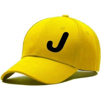 Unisex Solid J Printed Cotton Cap - Yellow