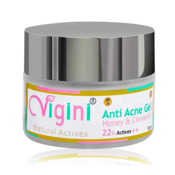 Vigini 22% Actives Anti-Acne Day Night Spot Face Gel 50g | Removes Pimples Scars Blemish Blackheads Control Oil Pores Tightening Men Women Boys Girls Honey Cinnamon Niacinamide (Hyaluronic Salicylic) Acid Use with Cream Facial Kit Pack Soap Free Scrub Wash