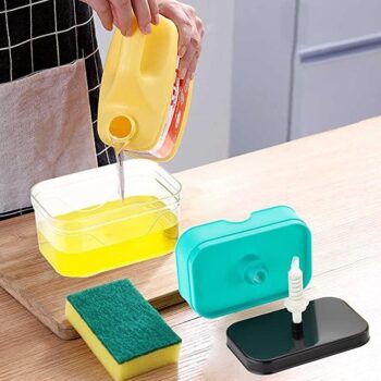 2 in 1 Soap Liquid Pump Dispenser ABS Plastic 13 Oz Press Compact Storage for Sponge Holder Kitchen Sink Dishwasher Dish Soaps 3