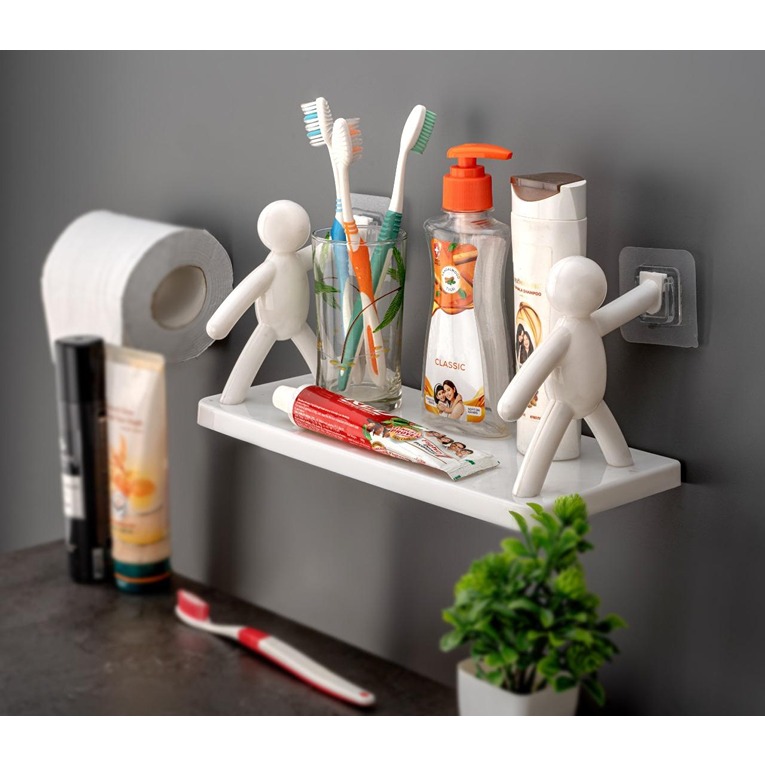 Bathroom Shelf Self Adhesive-Cute Human Shape Stand for BathroomKitchenOffice Elegant Stable Design Unique Design Human Weight Lifting Shape 1