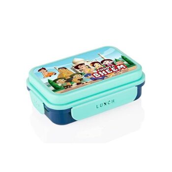 Chota Bheem Pattern Lunch Box, Beby Kids 2 Compartment Plastic Tiffin Box  for Boys Girls School & Office, Nasta Box (Green & Blue Colour) Combo Offer