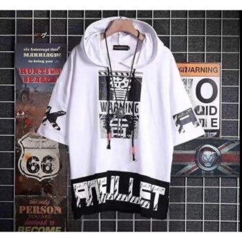 Cotton Men T-Shirt Printed Pocket Style Hooded Neck Half Sleeves