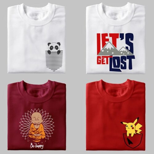 Cotton Printed Half Sleeves Men T-shirt Round Neck T-Shirt Pack Of 4