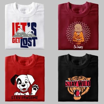 Cotton Printed Half Sleeves Men T-shirt Round Neck T-Shirt Pack Of 4