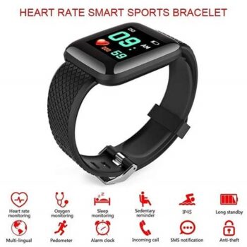 ID116Bluetooth Smart Fitness Band Watch with Heart Rate Activity Tracker, Step and Calorie Counter, Blood Pressure, OLED Touchscreen Unisex