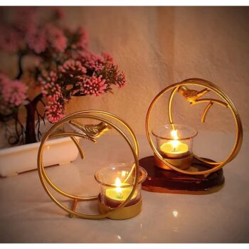Iron Bird Tea Light Candle Holder Stand for Table Top Indoor Outdoor Decor