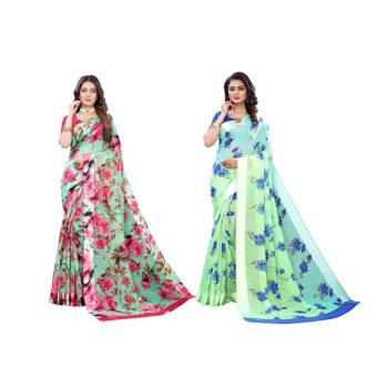 Latest Printed Cotton Blend Saree (Pack of 2)