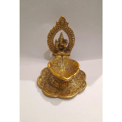Oxide Metal Decorative Unique Handicraft Ganesh Idol Showpiece with Oil Lamp Diya 2
