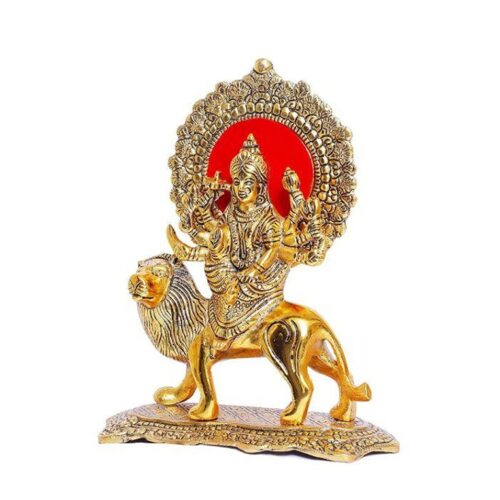 Oxide Metal Durga Maa on Lion Statue for Navratri Antique Gold Plated Showpiece Aluminum Gold 3