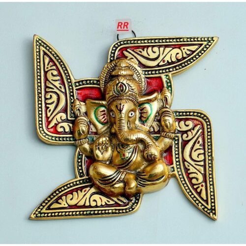 Oxide Metal Handcraft Swastik Symbol with Ganesh Wall Hanging for Entrance, Main Door, Wall Decoration