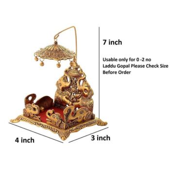 Oxide Metal Laddu Gopal Singhasan Showpiece for Pooja Chowki for Home Temple and Office 3