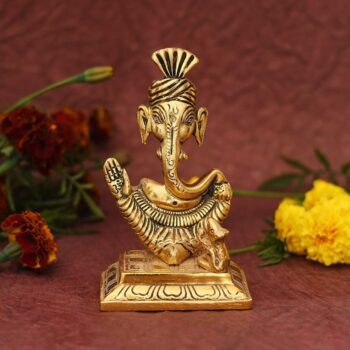 Oxide Metal Lord Ganesha Idol Statue with Turban Pagdi Ganesh Showpiece for Home Decor Mandir Pooja