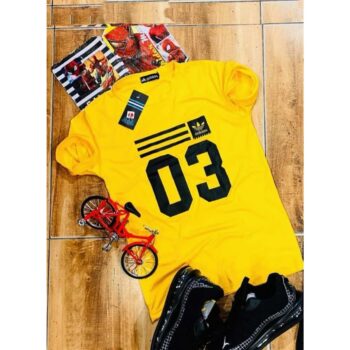 Lycra Printed Yellow Adidas T-Shirt for Men
