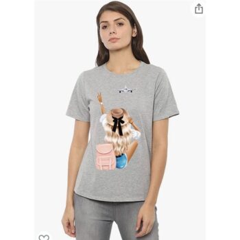 Cotton Blend Graphic Print  T-Shirt For Women