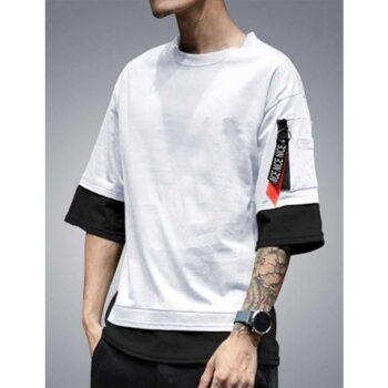 Cotton Blend Solid Half Sleeves T-Shirts for Men - White
