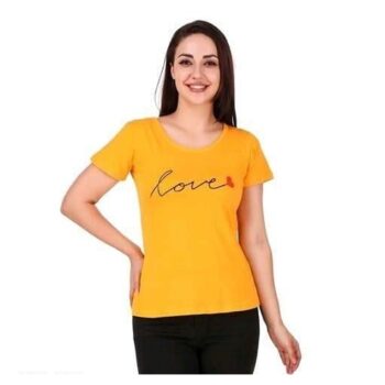 Cotton Blend Typography Print T-Shirt For Women