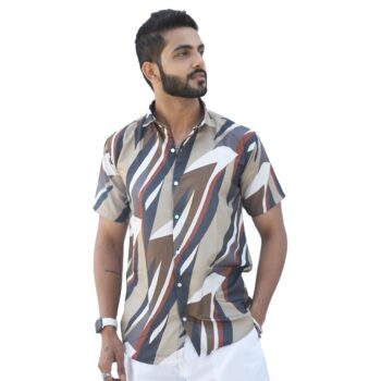Cotton Printed Full Sleeves Regular Fit Men Casual Shirt - Khaki 1