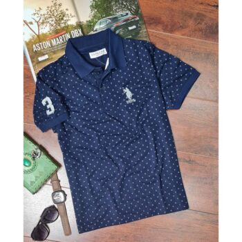 Cotton Printed USPA Polo T-Shirt - Navy Blue